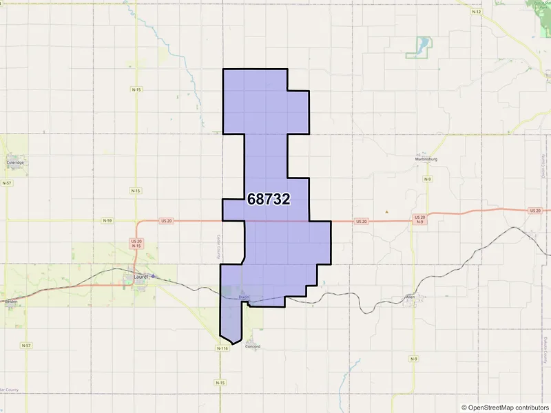 Map of ZIP Code 68732 — Dixon, NE