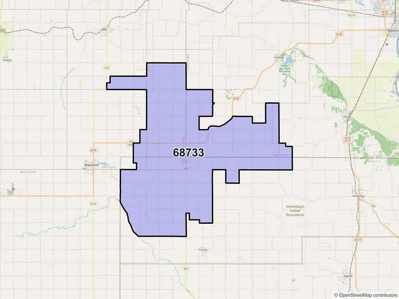 Map of ZIP Code 68733 — Emerson, NE