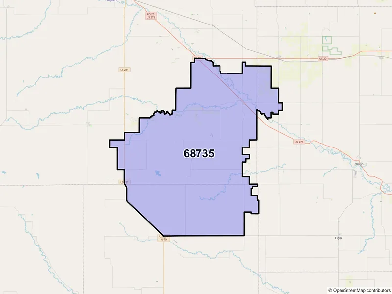 Map of ZIP Code 68735 — Ewing, NE