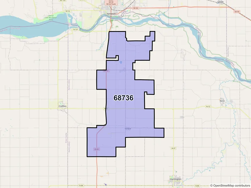 Map of ZIP Code 68736 — Fordyce, NE