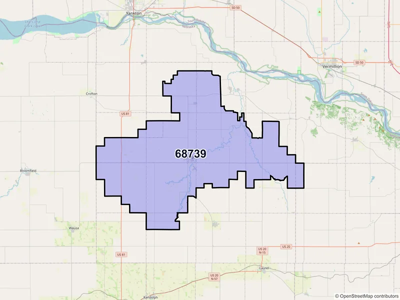Map of ZIP Code 68739 — Hartington, NE