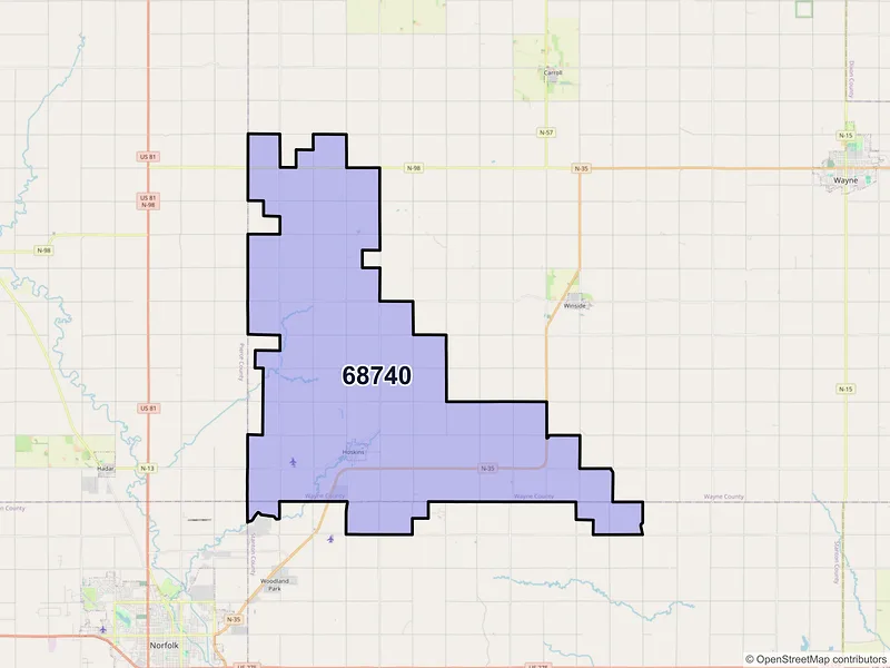 Map of ZIP Code 68740 — Hoskins, NE
