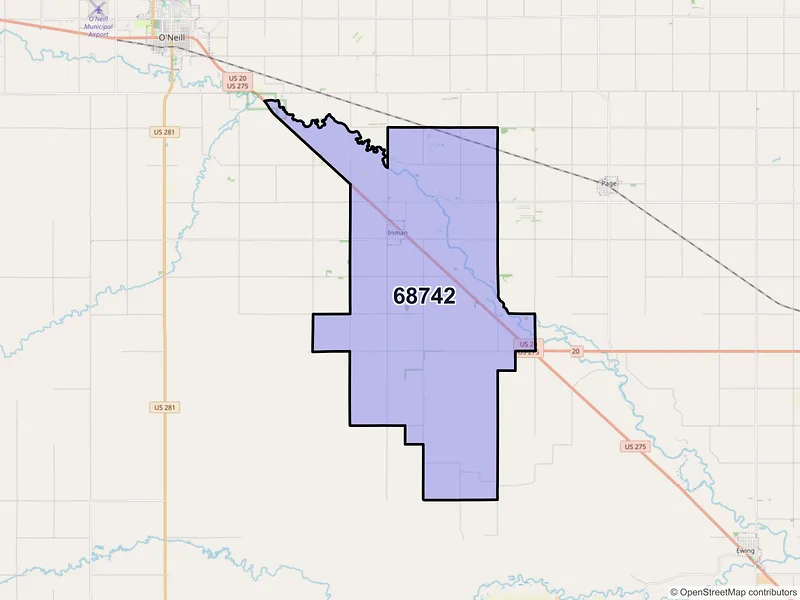 Map of ZIP Code 68742 — Inman, NE