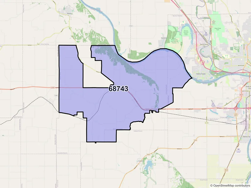 Map of Jackson, Nebraska and ZIP codes