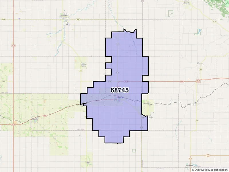Map of ZIP Code 68745 — Laurel, NE