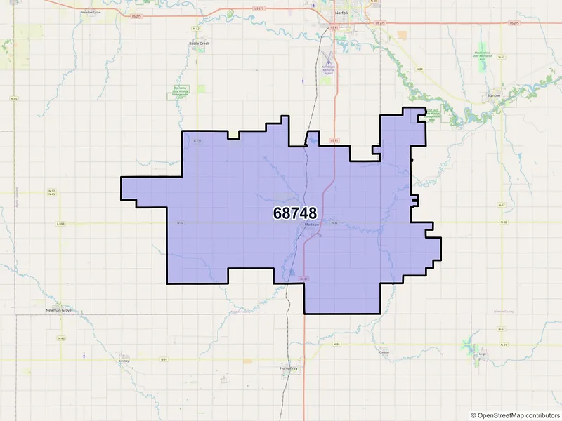Map of ZIP Code 68748 — Madison, NE