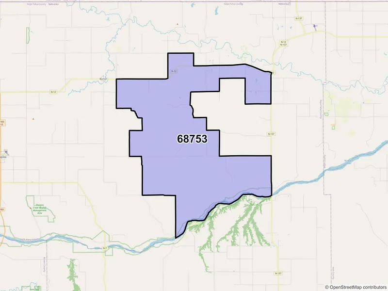 Map of Mills, Nebraska and ZIP codes