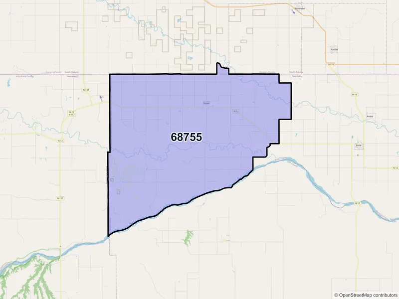 Map of ZIP Code 68755 — Naper, NE
