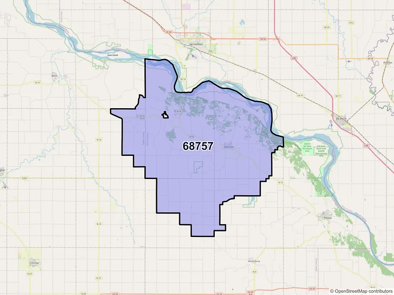 Map of ZIP Code 68757 — Newcastle, NE
