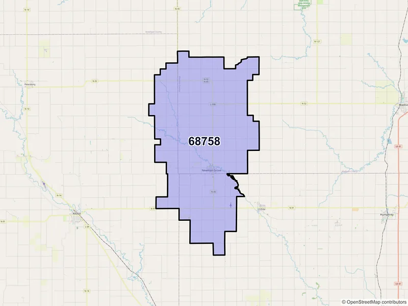 Map of ZIP Code 68758 — Newman Grove, NE