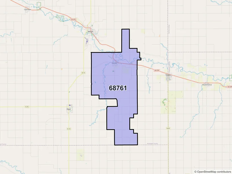 Map of ZIP Code 68761 — Oakdale, NE