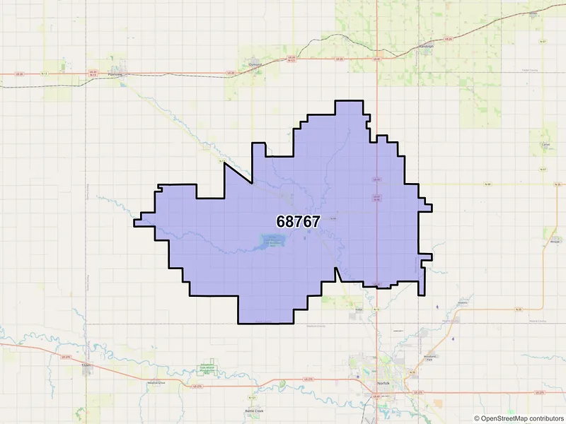 Map of ZIP Code 68767 — Pierce, NE
