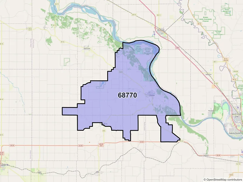 Map of ZIP Code 68770 — Ponca, NE