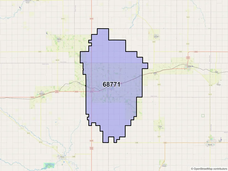 Map of Randolph, Nebraska and ZIP codes