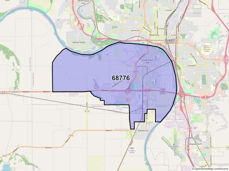 Map of ZIP Code 68776 — South Sioux City, NE