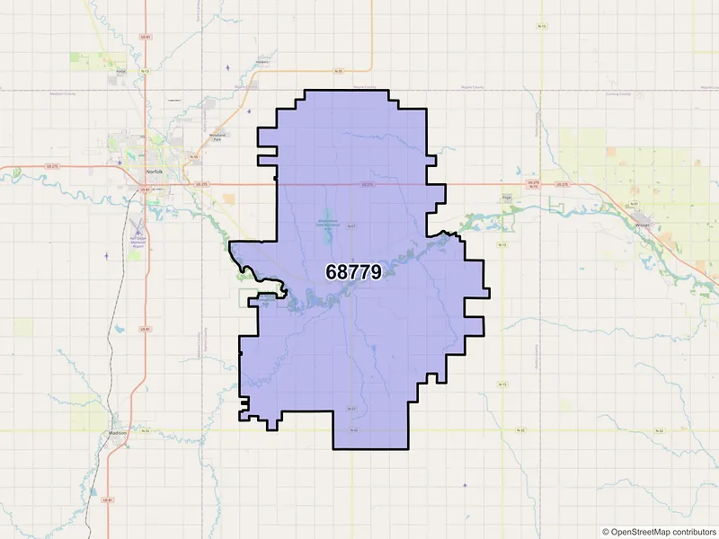 Map of Stanton, Nebraska and ZIP codes