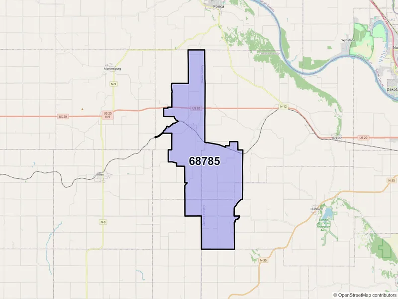 Map of ZIP Code 68785 — Waterbury, NE