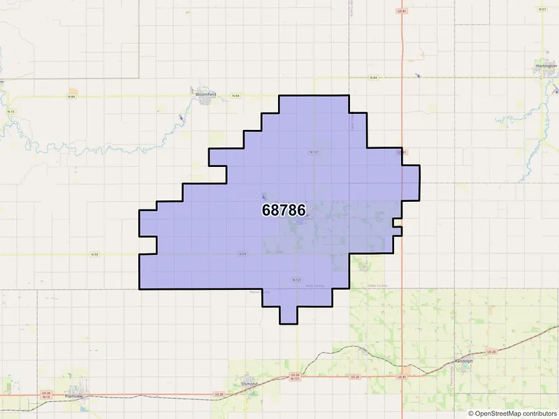 Map of ZIP Code 68786 — Wausa, NE