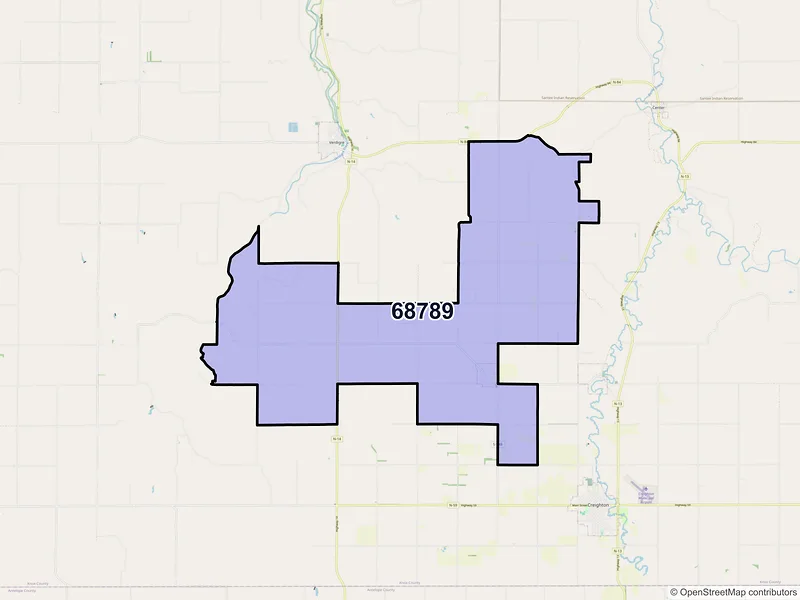 Map of ZIP Code 68789 — Winnetoon, NE