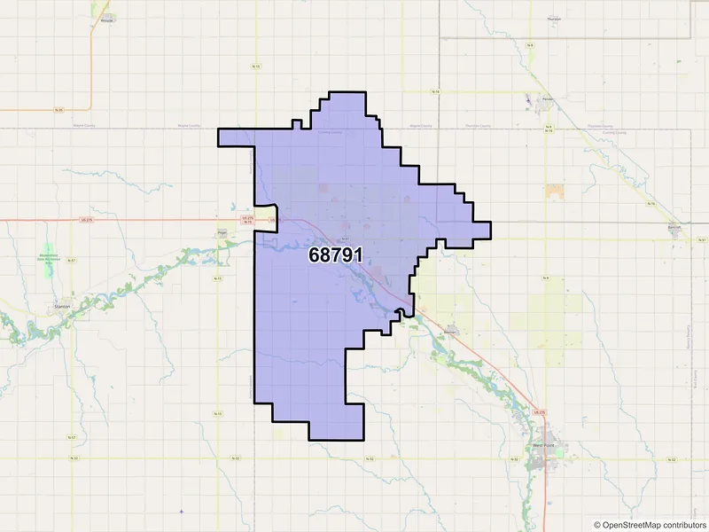 Map of ZIP Code 68791 — Wisner, NE