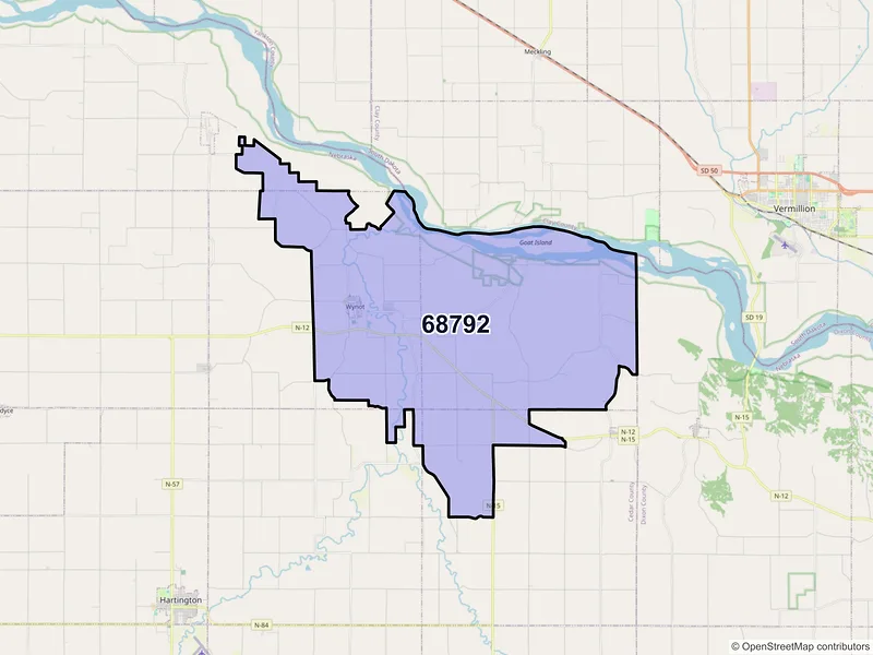 Map of ZIP Code 68792 — Wynot, NE