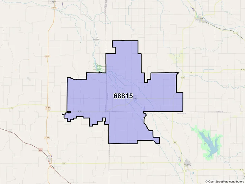 Map of Arcadia, Nebraska and ZIP codes