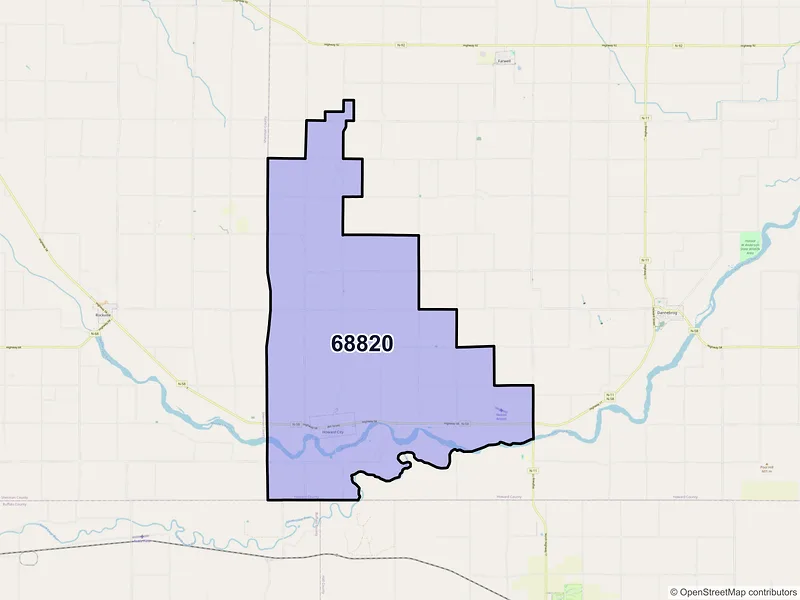 Map of ZIP Code 68820 — Boelus, NE