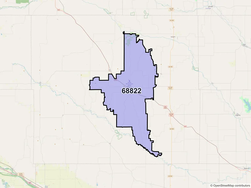 Map of Broken Bow, Nebraska and ZIP codes