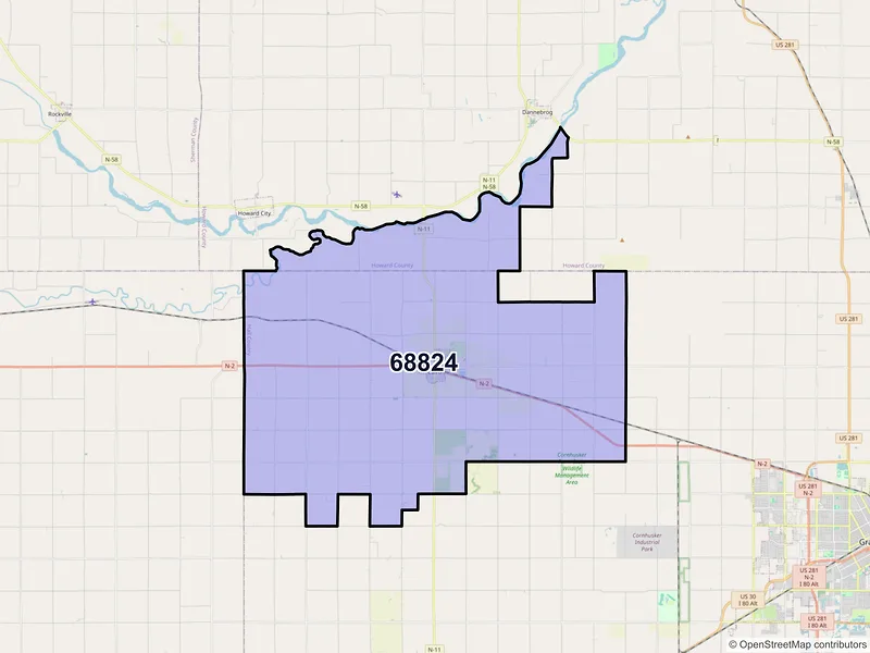 Map of ZIP Code 68824 — Cairo, NE