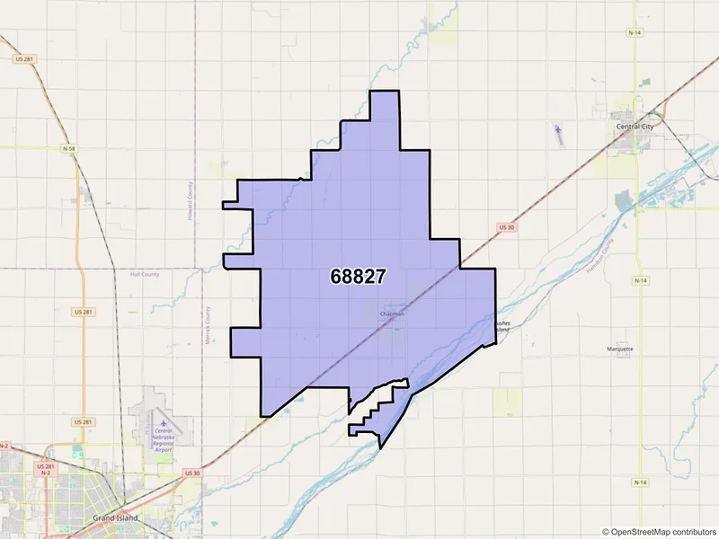 Map of ZIP Code 68827 — Chapman, NE