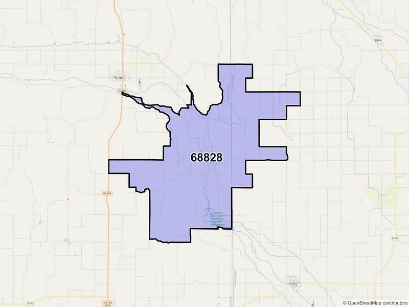 Map of ZIP Code 68828 — Comstock, NE