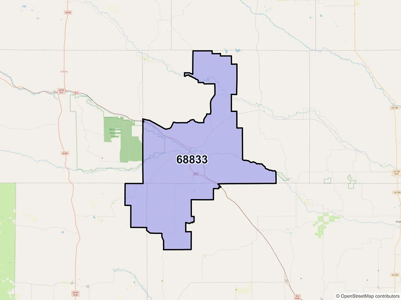 Map of ZIP Code 68833 — Dunning, NE