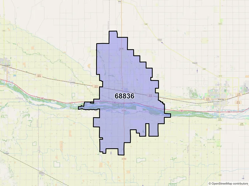 Map of ZIP Code 68836 — Elm Creek, NE