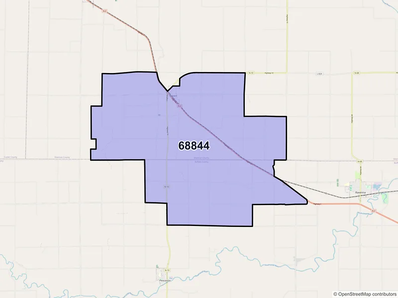Map of ZIP Code 68844 — Hazard, NE