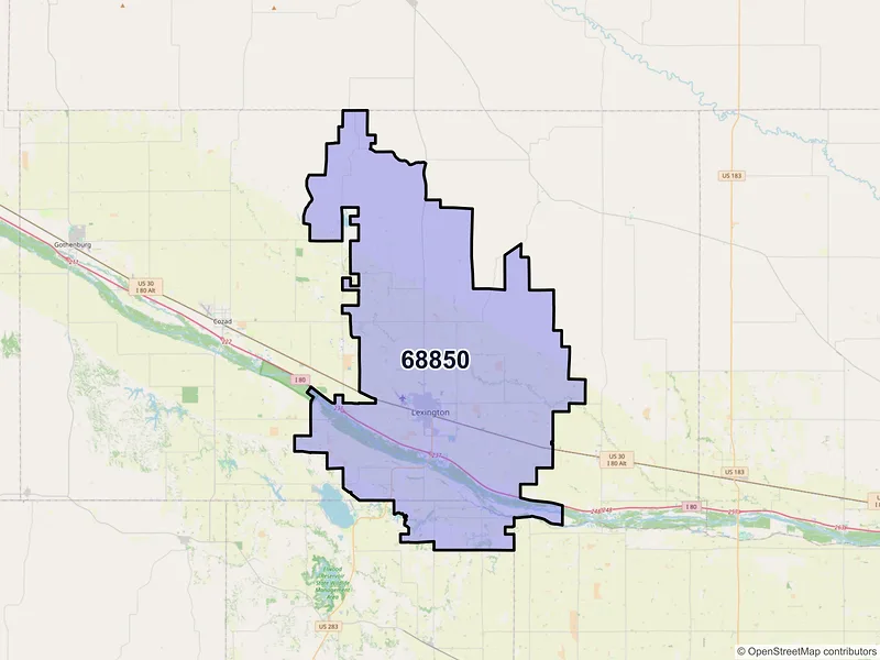 Map of Lexington, Nebraska and ZIP codes