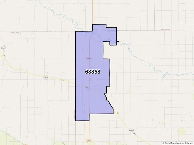Map of Miller, Nebraska and ZIP codes