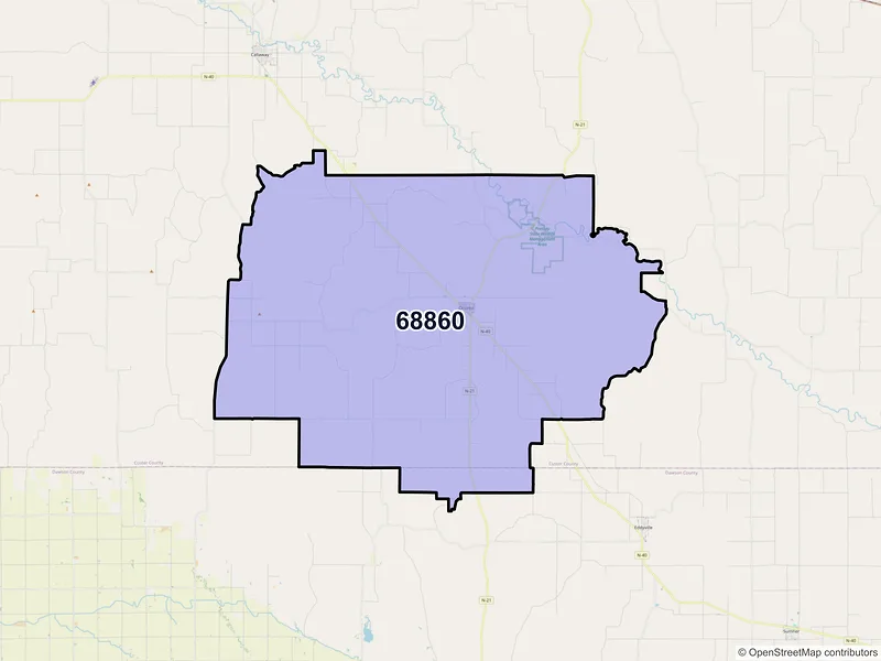 Map of ZIP Code 68860 — Oconto, NE