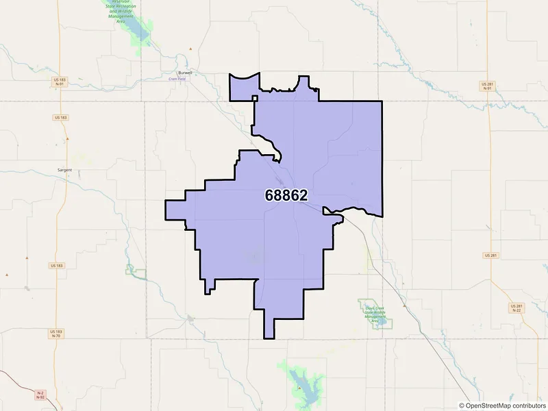 Map of ZIP Code 68862 — Ord, NE