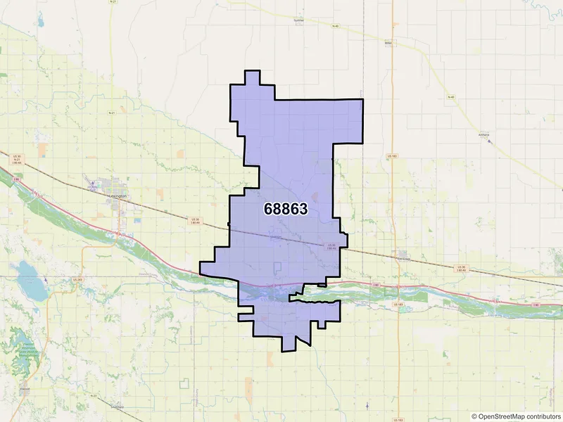 Map of Overton, Nebraska and ZIP codes