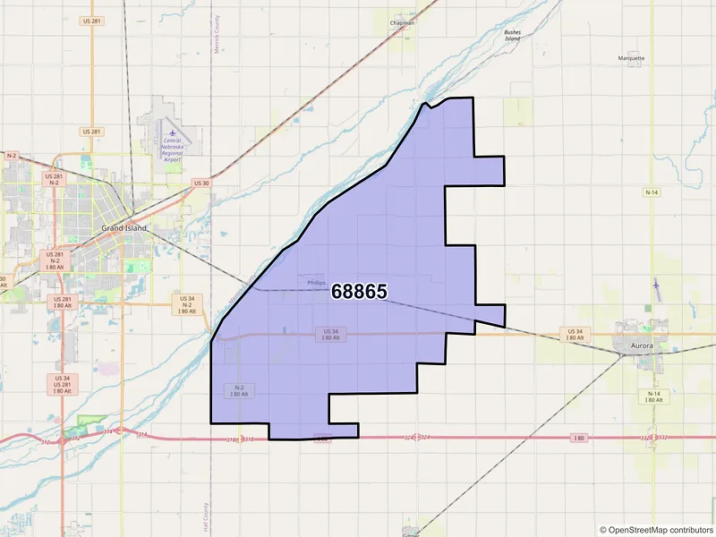 Map of Phillips, Nebraska and ZIP codes
