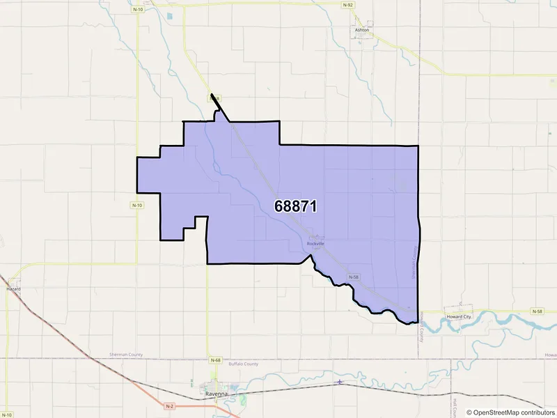 Map of ZIP Code 68871 — Rockville, NE