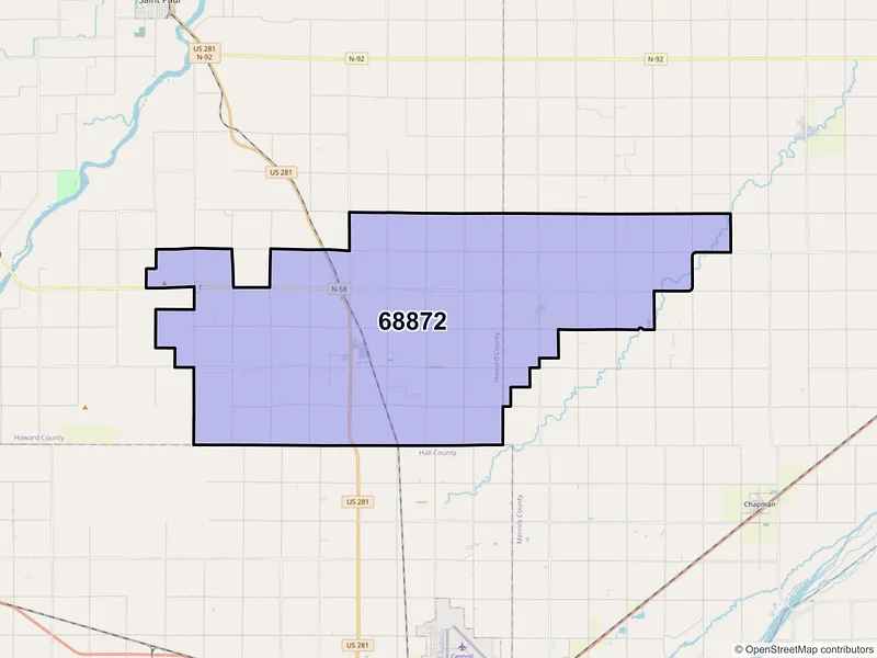Map of Saint Libory, Nebraska and ZIP codes