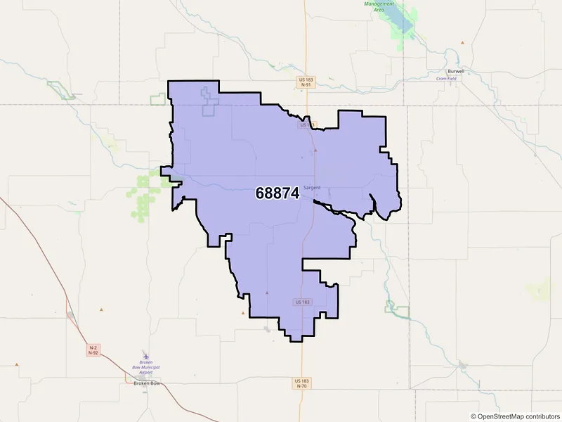 Map of ZIP Code 68874 — Sargent, NE