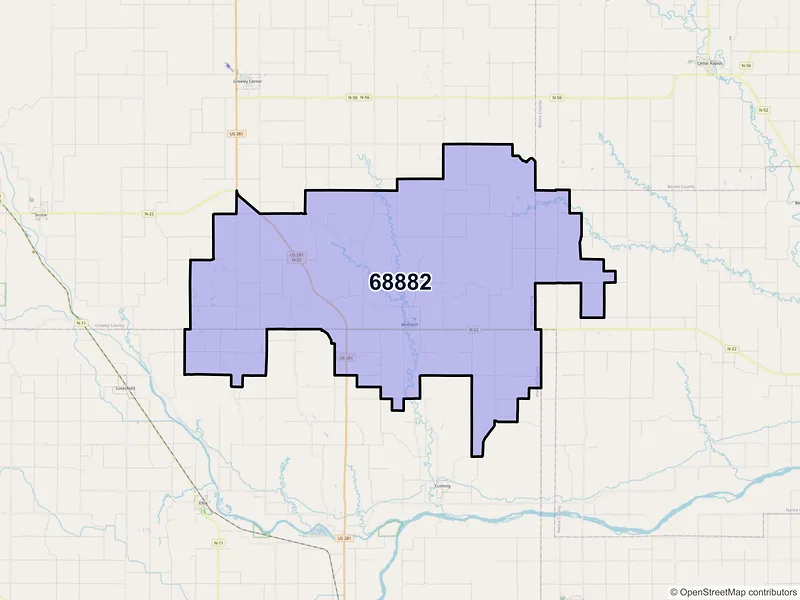 Map of ZIP Code 68882 — Wolbach, NE