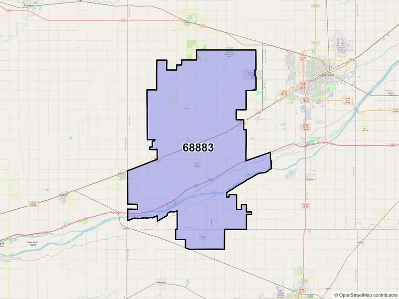 Map of ZIP Code 68883 — Wood River, NE