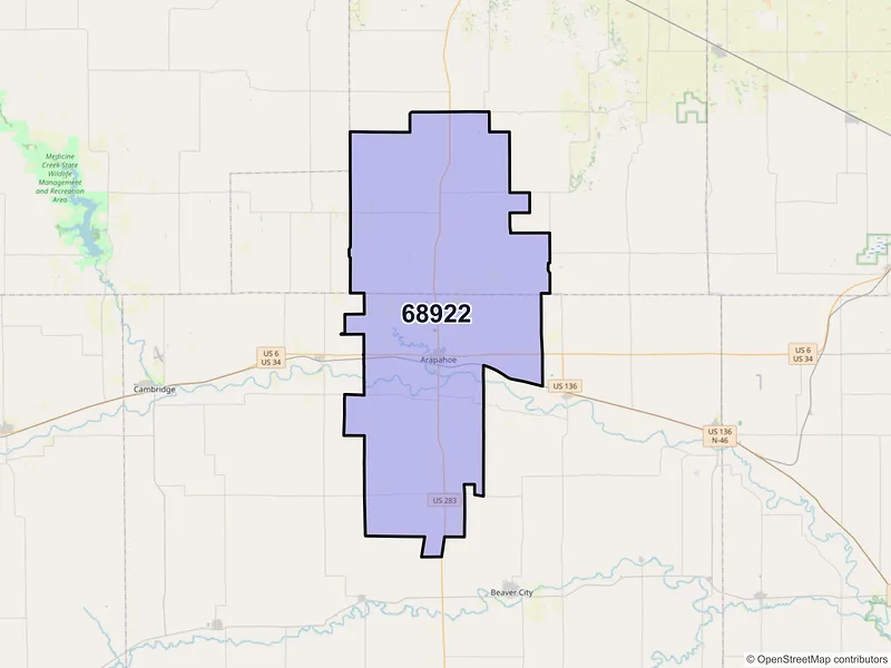 Map of Arapahoe, Nebraska and ZIP codes
