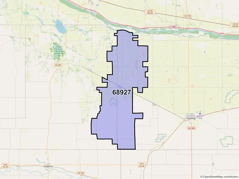 Map of ZIP Code 68927 — Bertrand, NE