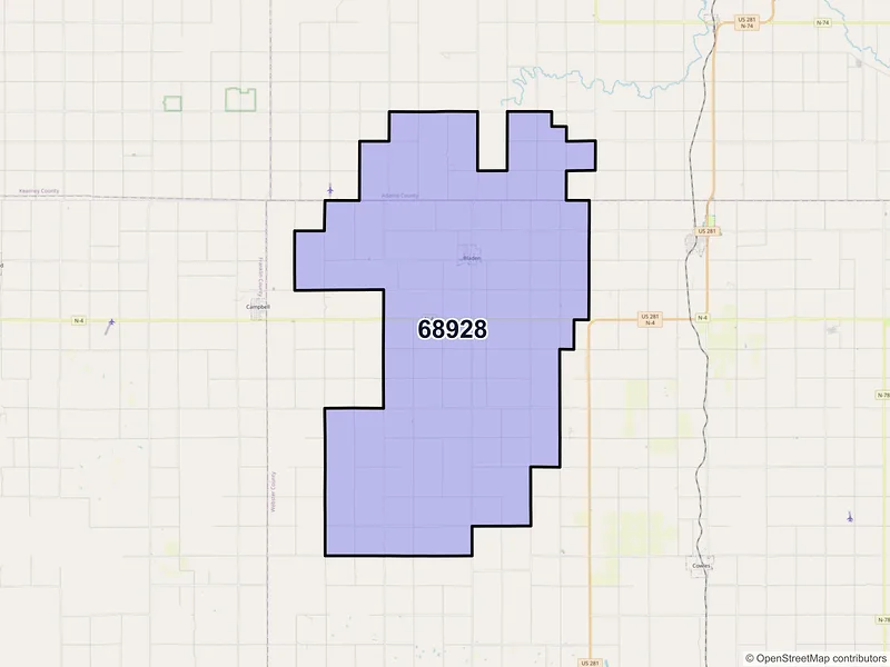 Map of ZIP Code 68928 — Bladen, NE