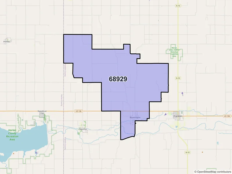 Map of ZIP Code 68929 — Bloomington, NE