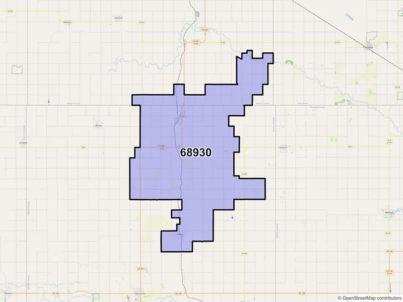 Map of ZIP Code 68930 — Blue Hill, NE